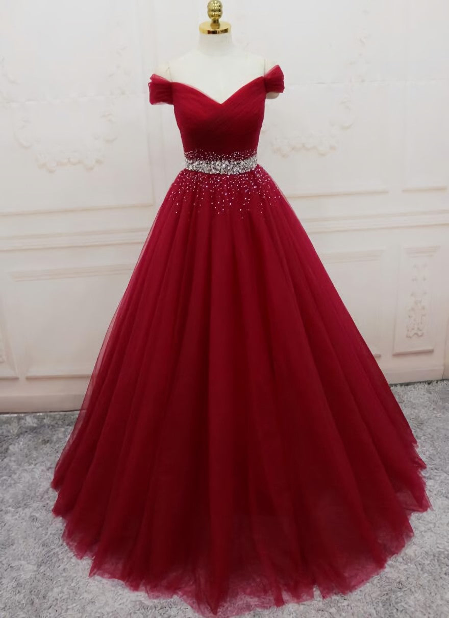 Handmade A-line Corset Prom Dress , Off Shoulder Wine Red Party Dress Outfits, Dream Dress