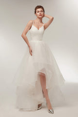 High Low Spaghetti Straps Minimalist Design Corset Wedding Dresses outfit, Wedding Dress 2028