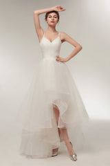High Low Spaghetti Straps Minimalist Design Corset Wedding Dresses outfit, Wedding Dresses For Shorter Brides