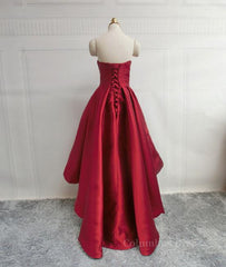 High Low Sweetheart Neck Strapless Backless Satin Red Corset Prom Dresses, Red Graduation Dresses, Red Backless Corset Formal Evening Dresses outfit, Bridesmaid Dresses Short