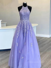 High Neck Long Purple Lace Corset Prom Dresses, Purple Lace Corset Formal Evening Dresses outfit, Bridesmaid Dresses Mauve