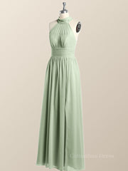 High Neck Mint Green Chiffon A-line Corset Bridesmaid Dress outfit, Dress To Impression