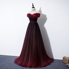 High Quality Gradient Dark Red Sweetheart Long Corset Prom Dress, Tulle Evening Dress outfit, Party Dress Glitter
