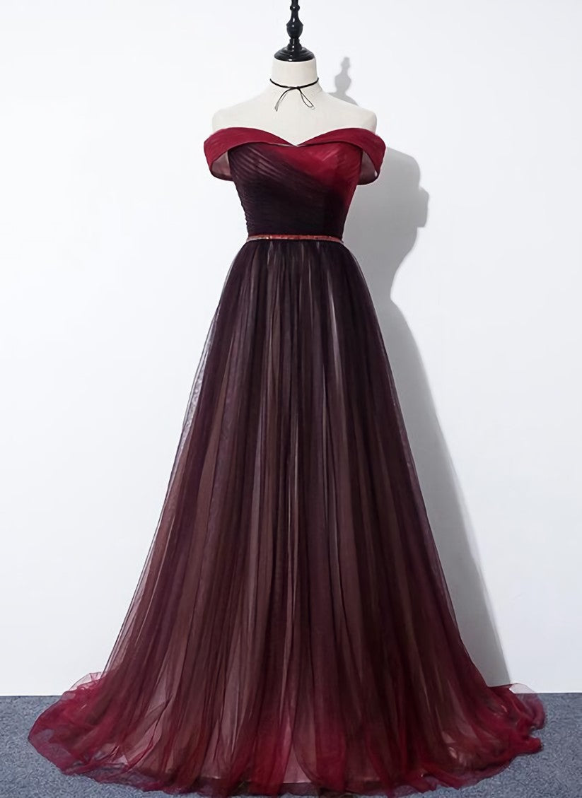 High Quality Gradient Dark Red Sweetheart Long Corset Prom Dress, Tulle Evening Dress outfit, Party Dresses Glitter