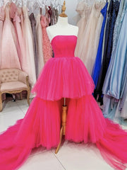 Hot Pink High Low Corset Prom Dresses, Hot Pink High Low Corset Formal Evening Dresses outfit, Formal Dresses Ideas