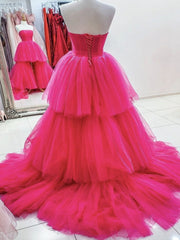 Hot Pink High Low Corset Prom Dresses, Hot Pink High Low Corset Formal Evening Dresses outfit, Formal Dress Online