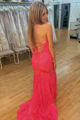 Hot Pink Lace-Up Back Sequins Corset Prom Dress outfits, Hot Pink Lace-Up Back Sequins Prom Dress