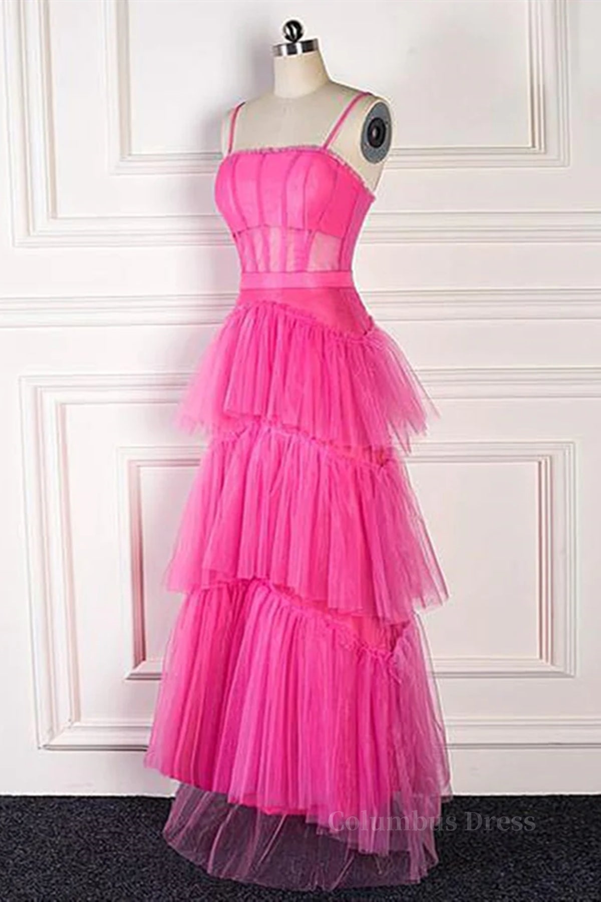 Hot Pink Long Tulle Corset Prom Dresses, Hot Pink Long Tulle Corset Formal Evening Dresses outfit, Formal Dresses For Weddings Mothers