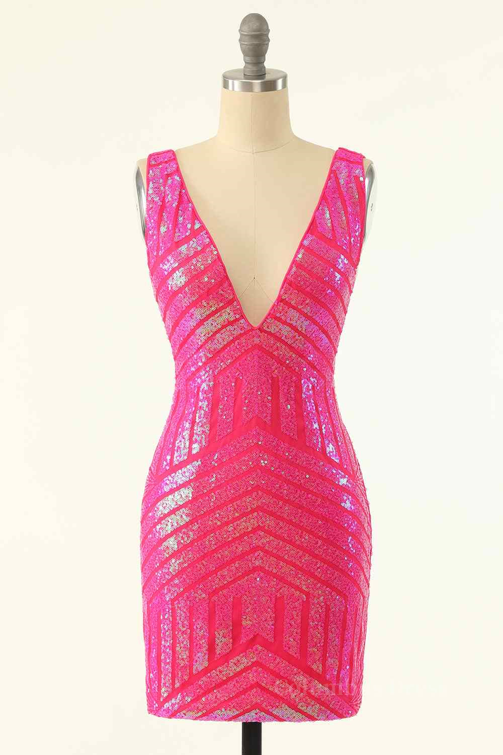 Hot Pink Sheath V Neck Sequin-Embroidered Mini Corset Homecoming Dress outfit, Formal Dress Websites