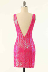 Hot Pink Sheath V Neck Sequin-Embroidered Mini Corset Homecoming Dress outfit, Formal Dresses Website