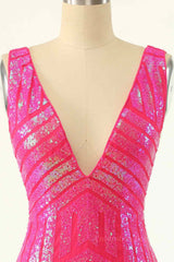 Hot Pink Sheath V Neck Sequin-Embroidered Mini Corset Homecoming Dress outfit, Formal Dresses Websites
