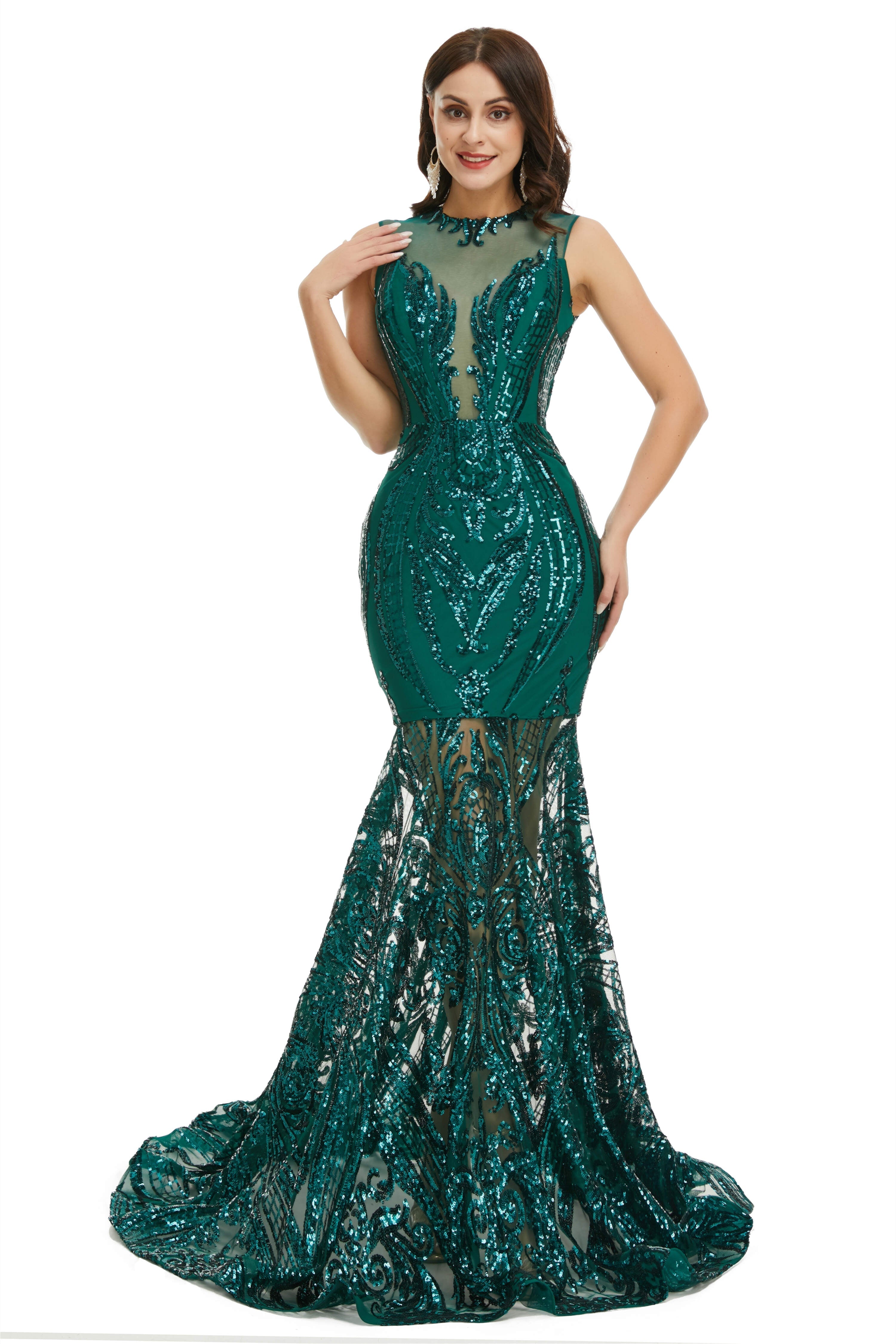 Sequins Sleeveless Floor Length Crew Neck Corset Prom Dresses outfit, Prom Dress Style