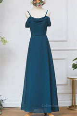 Ink Blue Chiffon Long Corset Bridesmaid Dress outfit, Prom Dress Brands