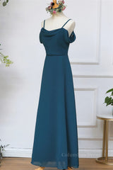 Ink Blue Chiffon Long Corset Bridesmaid Dress outfit, Prom Dresses For 024