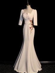 Ivory Mermaid Short Sleeves Corset Wedding Party Dress, Ivory Long Evening Dress Corset Prom Dress outfits, Wedding Dresses Trending