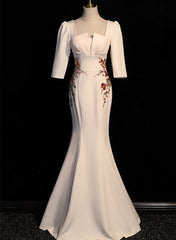 Ivory Mermaid Short Sleeves Corset Wedding Party Dress, Ivory Long Evening Dress Corset Prom Dress outfits, Wedding Dresses Trend