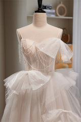 Ivory Straps Beading Bows Ruffle Pleated Long Corset Prom Dress outfits, Prom Dress Classy