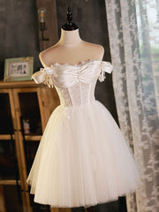 Ivory Tulle Sweetheart with Lace Short Corset Prom Dress, Ivory Corset Homecoming Dress outfit, Prom Dress Inspiration