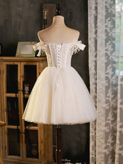 Ivory Tulle Sweetheart with Lace Short Corset Prom Dress, Ivory Corset Homecoming Dress outfit, Party Dresses