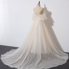 Ivory Tulle V-neckline Straps Off Shoulder Long Evening Dress, A-line Corset Prom Dress Party Dress Outfits, Ball Gown