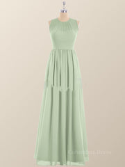Jewel Neck Sage Green Chiffon Long Corset Bridesmaid Dress outfit, Formal Dress For Winter