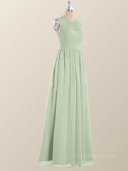 Jewel Neck Sage Green Chiffon Long Corset Bridesmaid Dress outfit, Formal Dresses For Winter