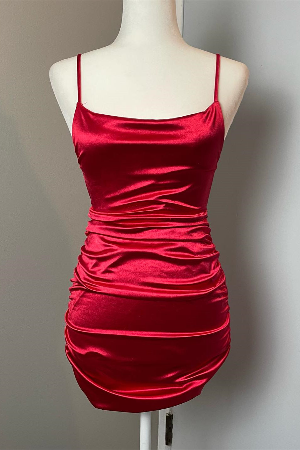 Red Satin Sheath Straps Corset Homecoming Dress outfit, Mismatched Bridesmaid Dress
