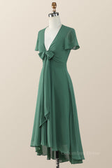 Knot Front Green Chiffon Long Corset Bridesmaid Dress outfit, Bridesmaid Dresses Mauve