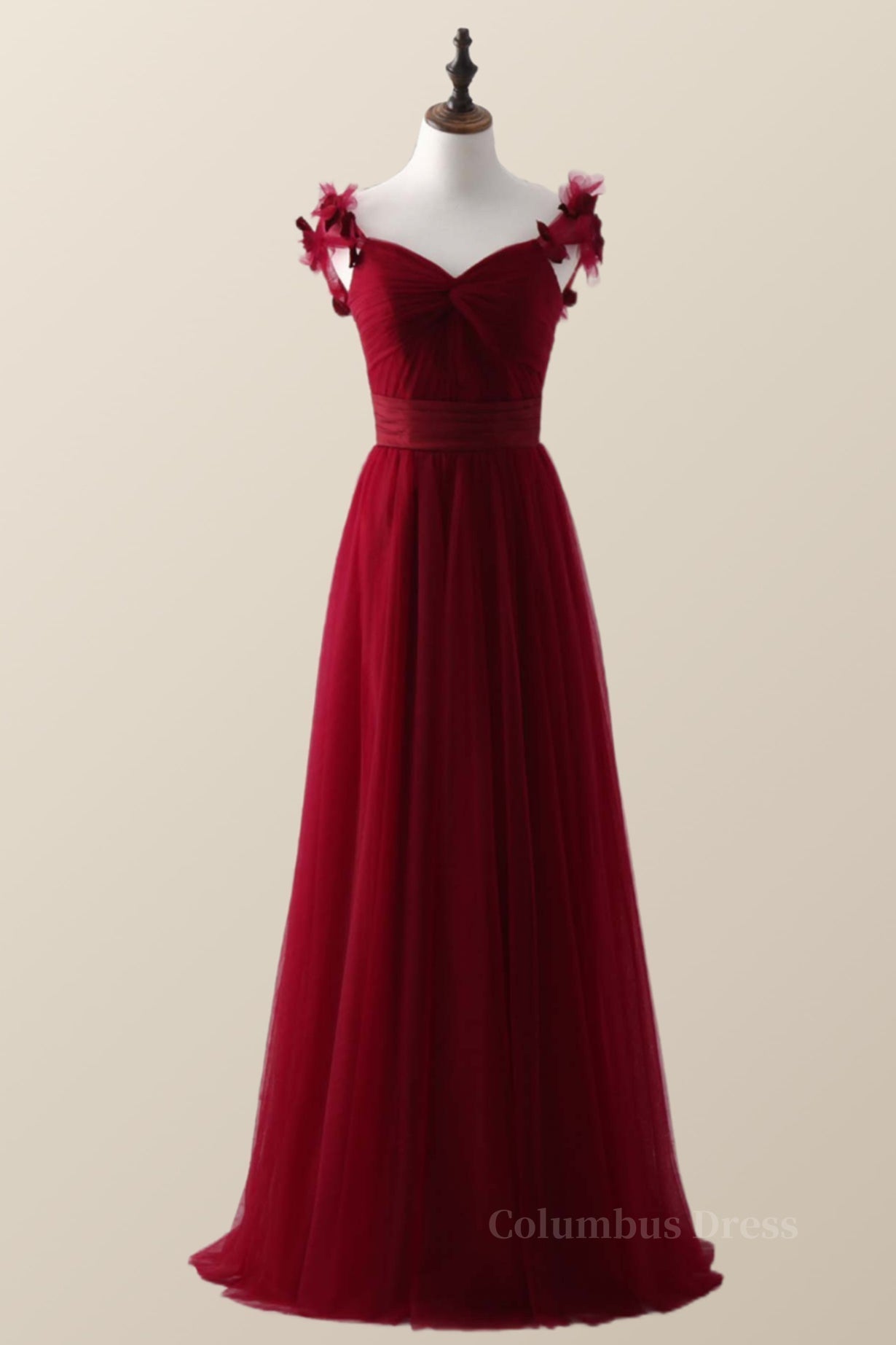 Knotted Front Red Tulle A-line Long Corset Bridesmaid Dress outfit, Bridesmaid Dress Ideas