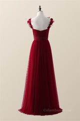 Knotted Front Red Tulle A-line Long Corset Bridesmaid Dress outfit, Bridesmaid Dress Elegant
