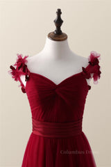 Knotted Front Red Tulle A-line Long Corset Bridesmaid Dress outfit, Bridesmaid Dress Formal