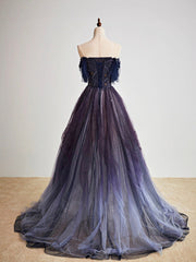 Purple Gradient Tulle Long Corset Prom Dress, Beautiful A-Line Evening Party Dress Outfits, Bridal Bouquet