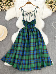 Lovely Green Plaid Halter Dress, A-Line Fashion Dress outfits, Quince Dress