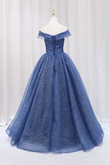 Blue Off the Shoulder Long Party Dress Evening Gown, Blue Junior Corset Prom Dress outfits, Small Wedding Ideas