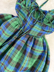 Lovely Green Plaid Halter Dress, A-Line Fashion Dress outfits, Yellow Prom Dress