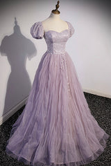 Purple Tulle Sequins Floor Length Corset Prom Dress, A-Line Evening Party Dress Outfits, Bridal Dress