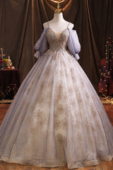 Purple Tulle Sequins Long Corset Prom Dress, A-Line Evening Dress outfit, Beach Wedding Guest Dress