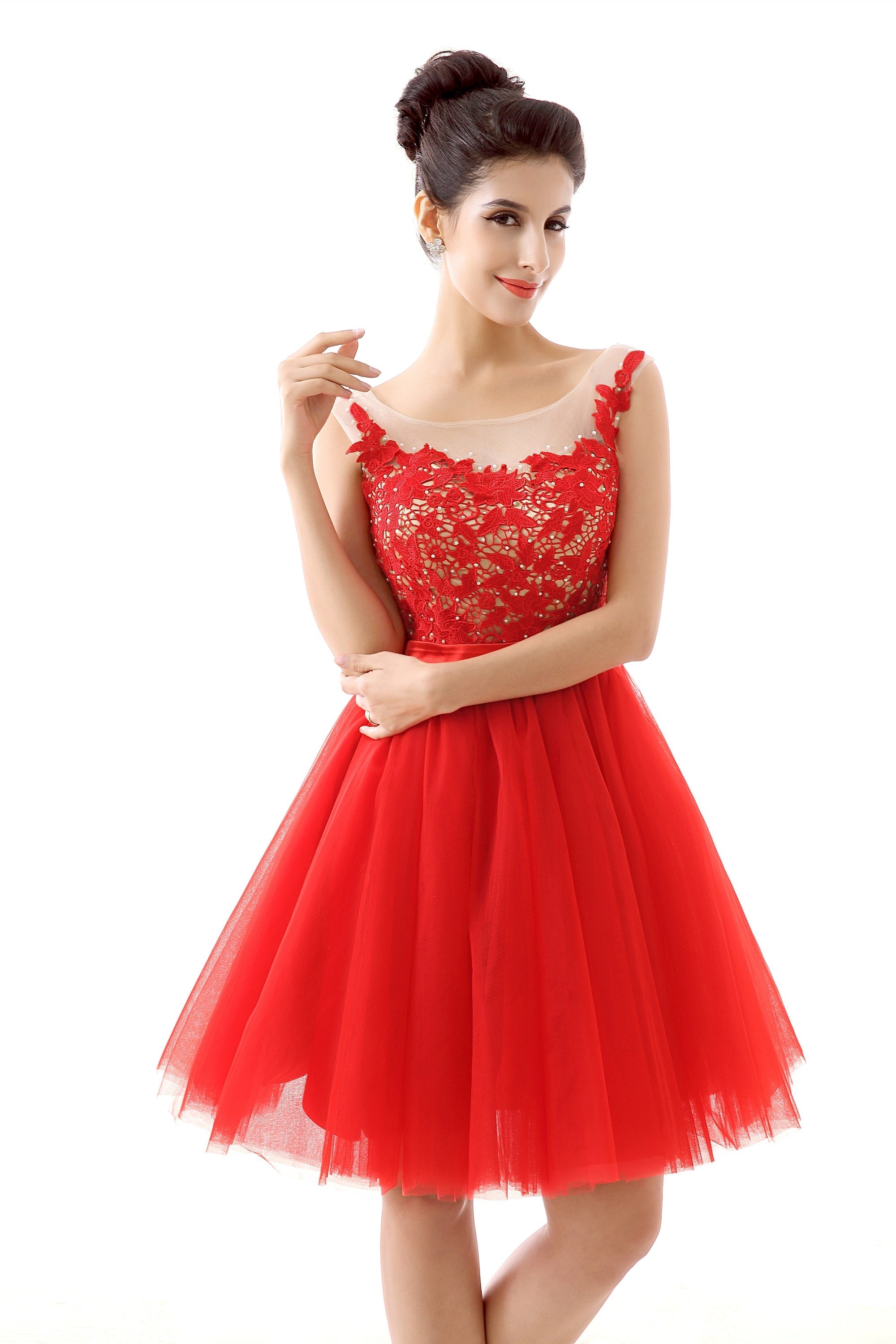 Lace Cute Red Short Corset Homecoming Dresses outfit, Party Dress Miami