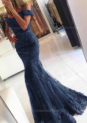 Lace Long/Floor-Length Trumpet/Mermaid Sleeveless Off-The-Shoulder Zipper Corset Prom Dress With Appliqued Beaded outfit, Bridesmaid Dress Color Schemes