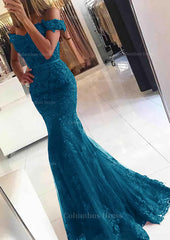 Lace Long/Floor-Length Trumpet/Mermaid Sleeveless Off-The-Shoulder Zipper Corset Prom Dress With Appliqued Beaded outfit, Bridesmaid Dresses Color Scheme