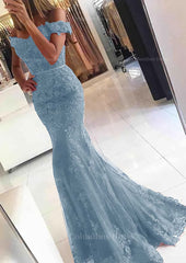 Lace Long/Floor-Length Trumpet/Mermaid Sleeveless Off-The-Shoulder Zipper Corset Prom Dress With Appliqued Beaded outfit, Bridesmaid Dress Colors Scheme