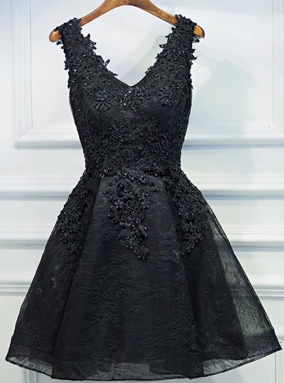 Lace V-neckline Short Black Lace Corset Prom Dresses, Black Corset Homecoming Dresses outfit, Evening Dresses Wedding