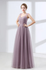 Lavender A-Line Sweetheart Floor-Length Tulle Pleated Corset Bridesmaid Dresses outfit, Evening Dresses Online