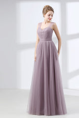 Lavender A-Line Sweetheart Floor-Length Tulle Pleated Corset Bridesmaid Dresses outfit, Evening Dresses Cheap
