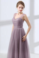 Lavender A-Line Sweetheart Floor-Length Tulle Pleated Corset Bridesmaid Dresses outfit, Evening Dress Elegant