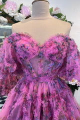 Lavender & Fuchsia Off-the-Shoulder Ruffles Corset Homecoming Dress outfit, Bridesmaid Dresses Website