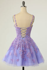 Lavender Lace Appliques Princess A-line Short Corset Prom Dress outfits, Bridesmaids Dress Styles