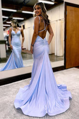 Lavender Rhinestone Spaghetti Straps Mermaid Corset Prom Dress outfits, Lavender Rhinestone Spaghetti Straps Mermaid Prom Dress