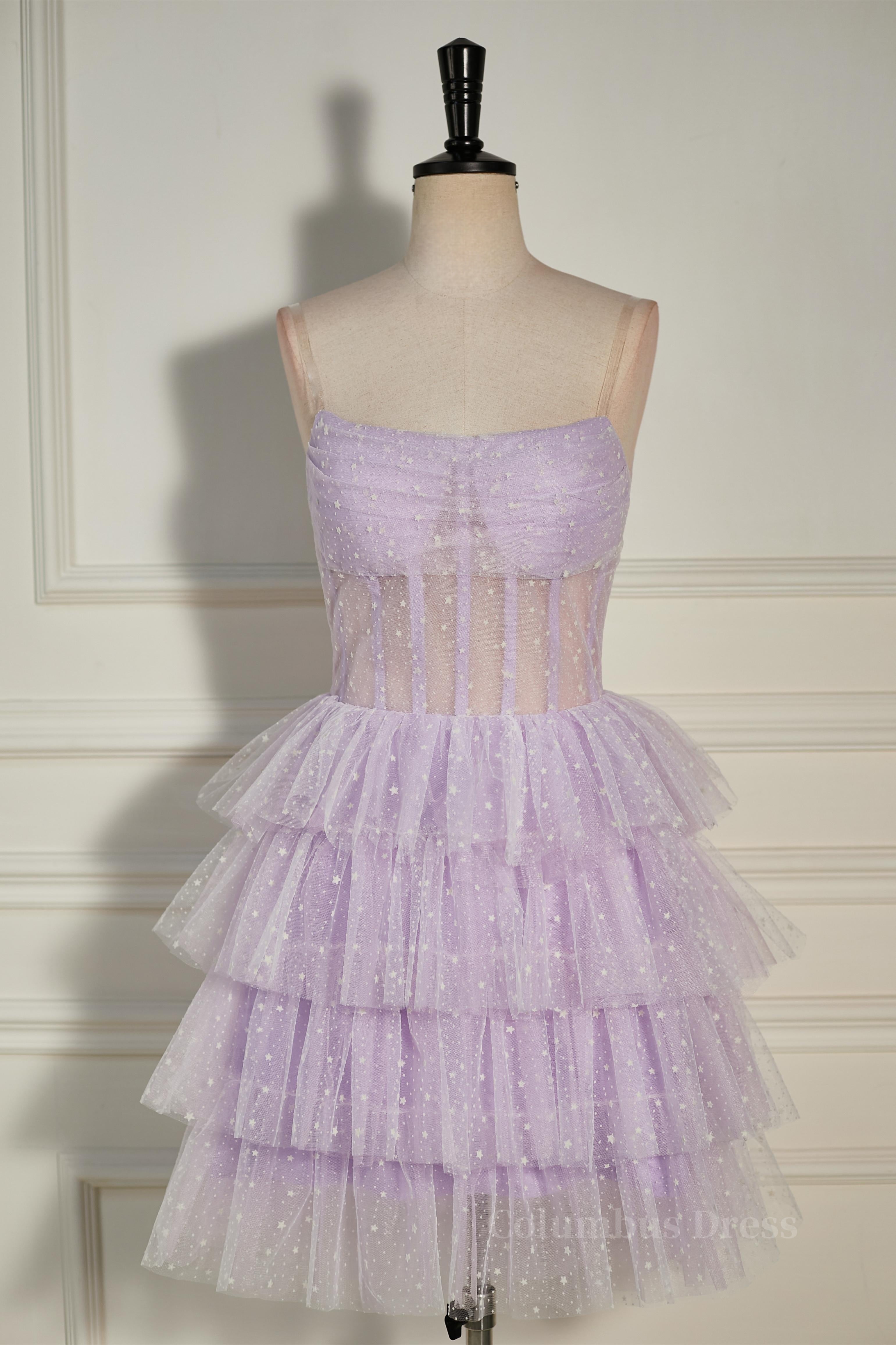 Lavender Strapless Dot Tulle Multi-Layers Corset Homecoming Dress outfit, Prom Dresses Blushes