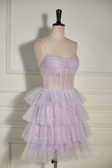 Lavender Strapless Dot Tulle Multi-Layers Corset Homecoming Dress outfit, Prom Dresses 2024 Long Sleeve
